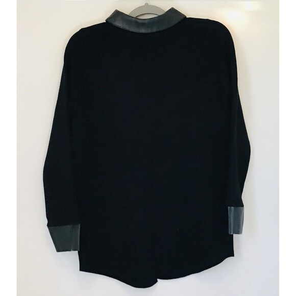 Joie Button-Up Collared Jacket Black Faux Leather Accents Classic Womens Size XS - Picture 2 of 7